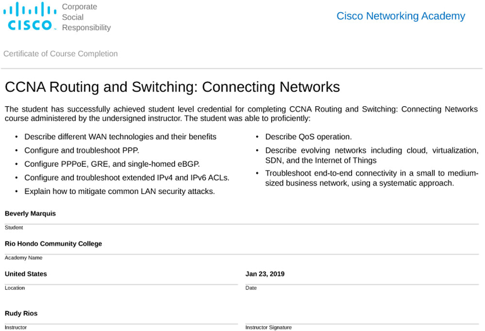 CCNA Connecting Networks Beverly Marquis