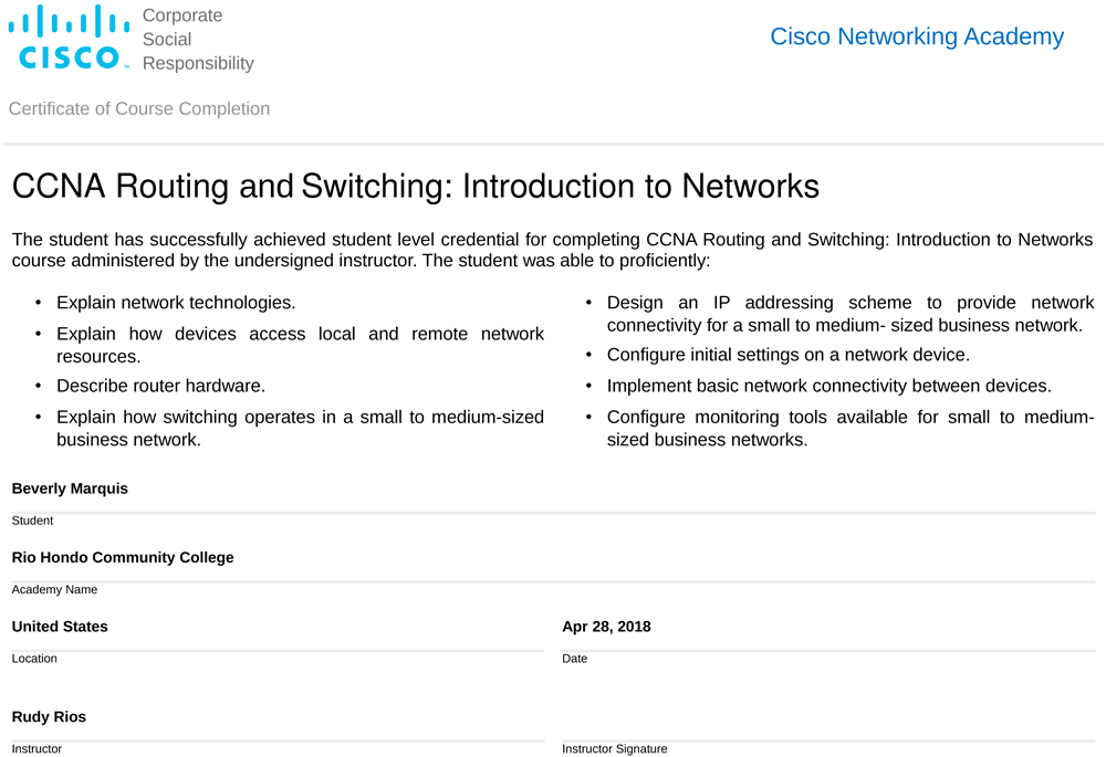 CCNA Introduction to Networks Beverly Marquis