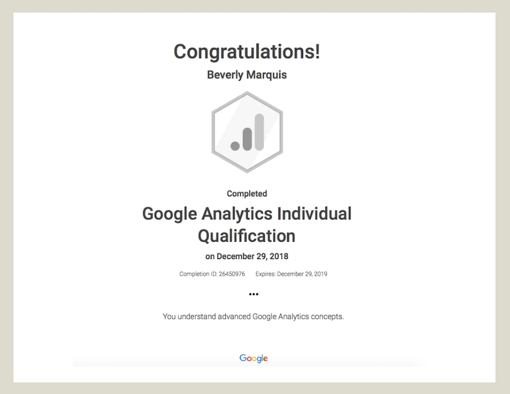 Google Analytics Individual Qualifications Beverly Marquis