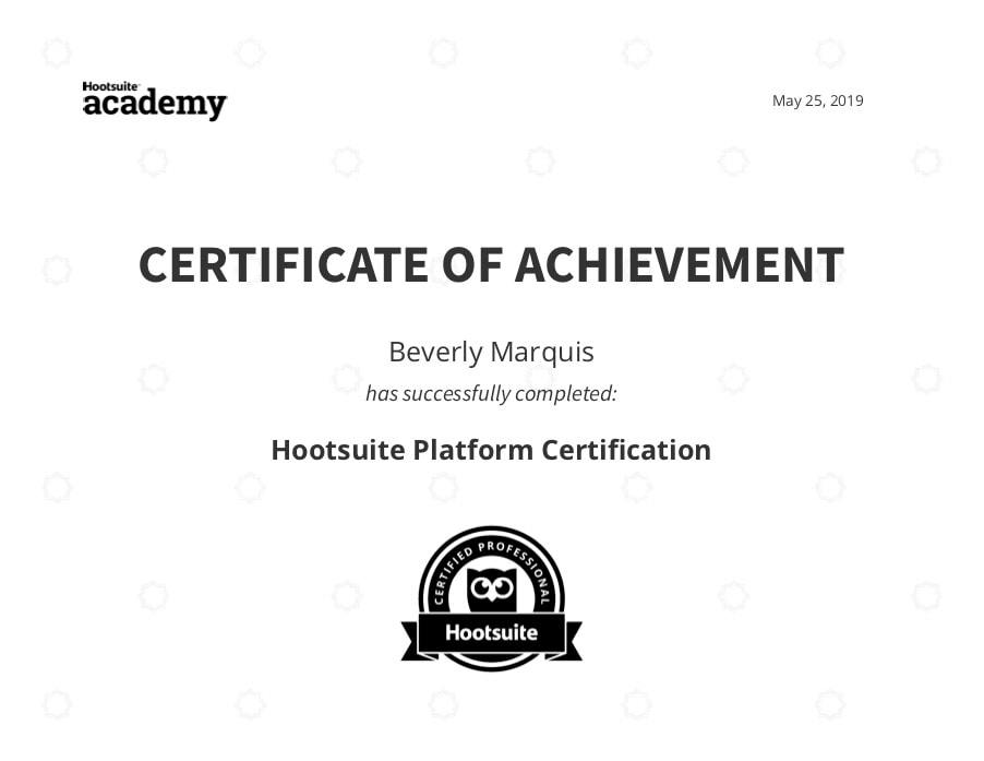 Hootsuite Certification Beverly Marquis